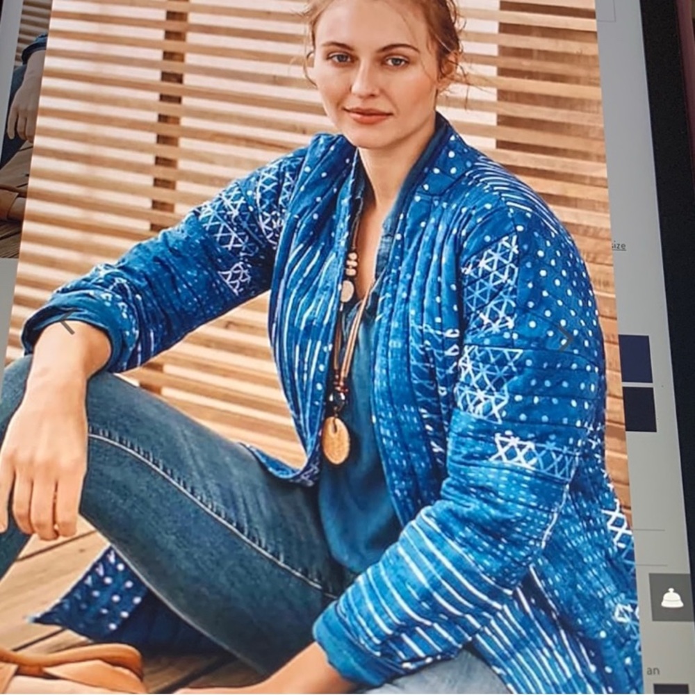 Purejill Blue Patterned Quilted Kimono Jacket